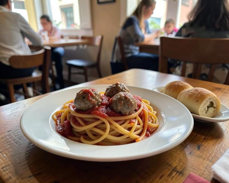 Pasta with red sauce and basil