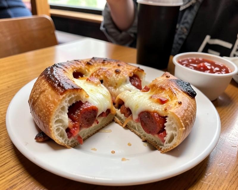 Baked stromboli sliced open